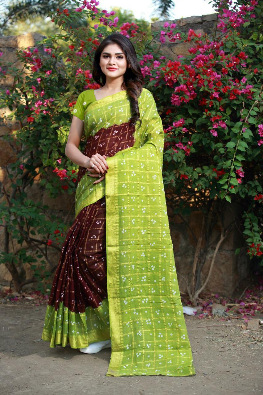 Bandhani Printed Bhagalpuri  Saree