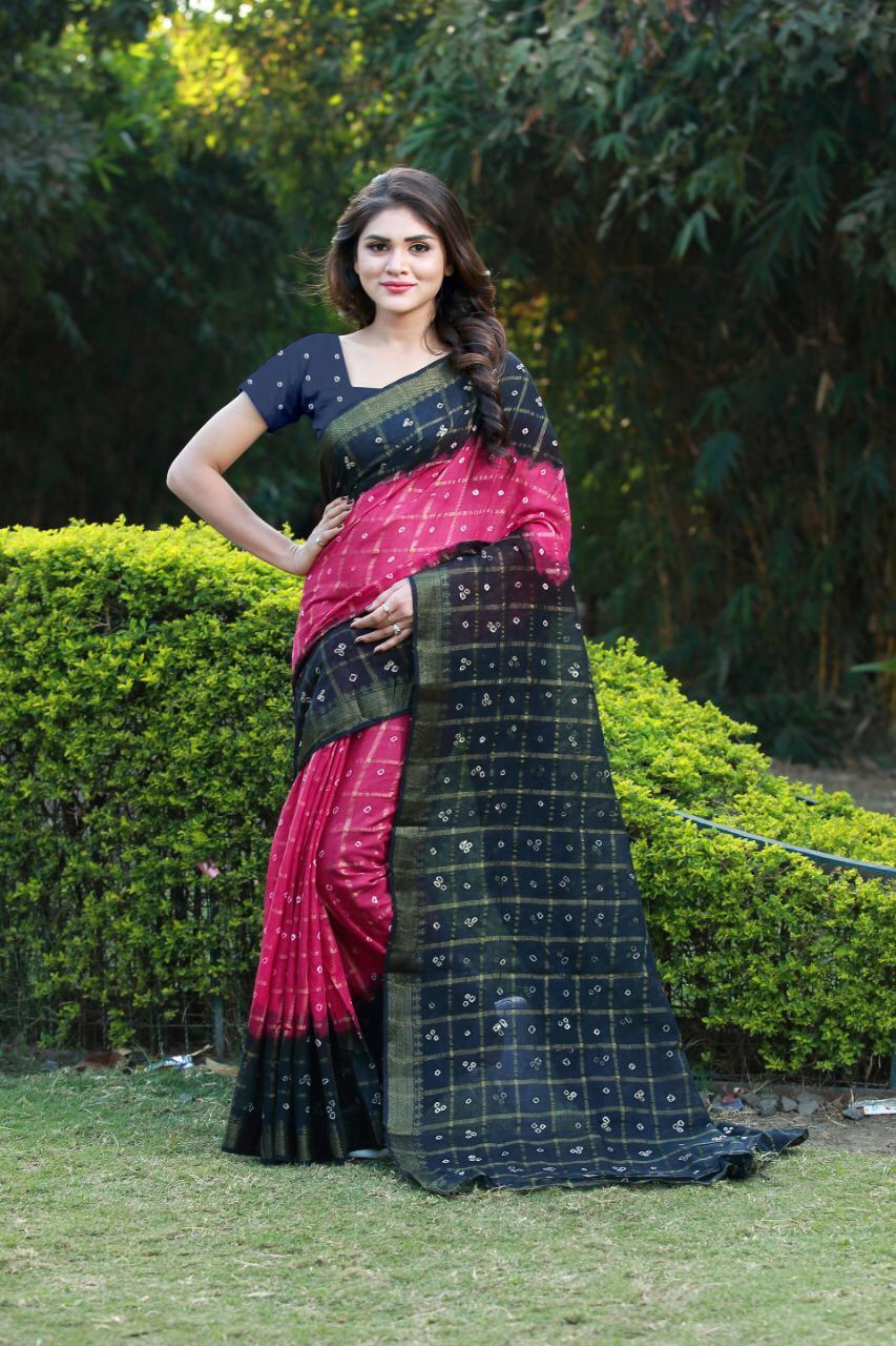 Bandhani Printed Bhagalpuri  Saree