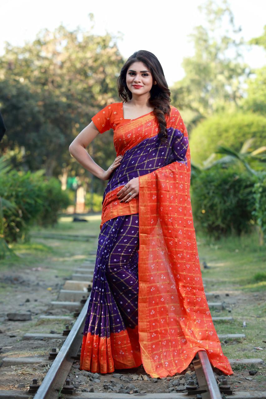 Bandhani Printed Bhagalpuri  Saree