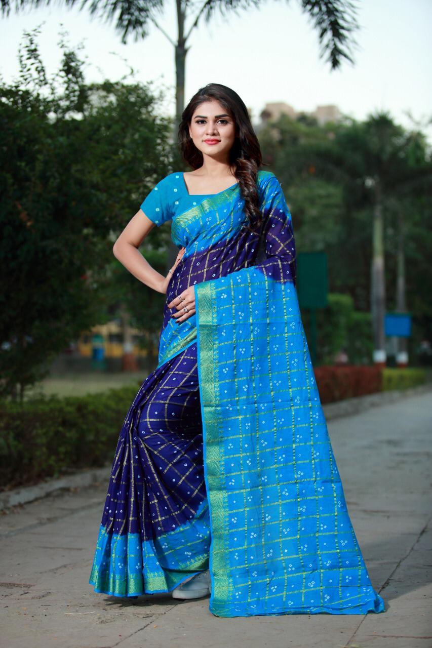 Bandhani Printed Bhagalpuri  Saree