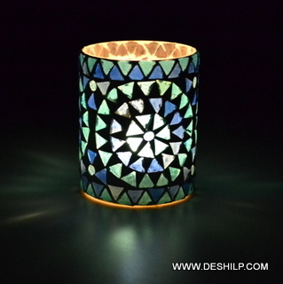 Glass Mason Jar Shaped Blue Candle Holder - Style: Antique Imitation