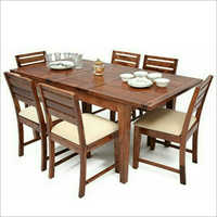 6 Seater Wooden Dining Table - Solid Wood, Brown Finish, Handmade Artwork | Indoors, Foldable, Mat And Glossy Finish, Comfortable Seating