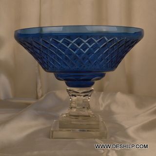 Blue Color Glass Pillar Hurricane Candle