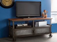 Small Cart Tv Unit - Wood And Wrought Iron, 120w X 50d X 65h Cm, Handmade Artwork, European Design, Indoor Living Room Furniture, 6-month Warranty
