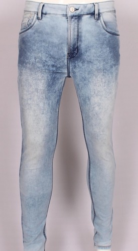 Ice Blue Pure Cotton Knitted Dobby Slim Fit Jeans