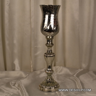 Glass Silver Pillar Candle Holder