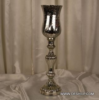 Glass Silver Pillar Candle Holder