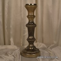 Long Glass Pillar Candle Holder With Silver Finish