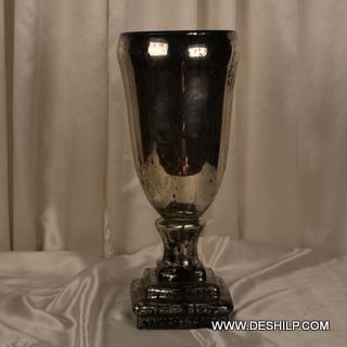 Silver Glass Hurricane Candle Holder