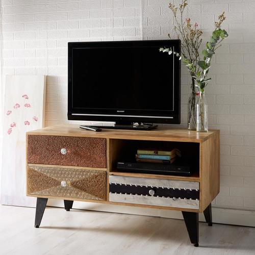 Small Media Unit - Wood & Wrought Iron, 85x45x55 cm , Antique Handmade European Design for Living Room