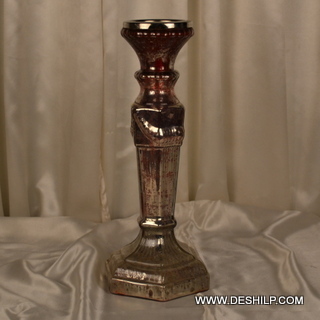 Glass Pillar Candle Holder With Silver Finish