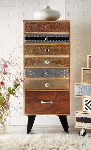 Chest of Drawer - Wood and Wrought Iron, 50W x 40D x 120H cm | Antique European Design, Handmade Artwork for Living Room