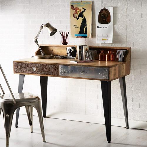 Study Table with Wrought Iron Legs - 100W x 50D x 76H cm | Antique European Design, Handmade Artwork, Indoor Home Furniture