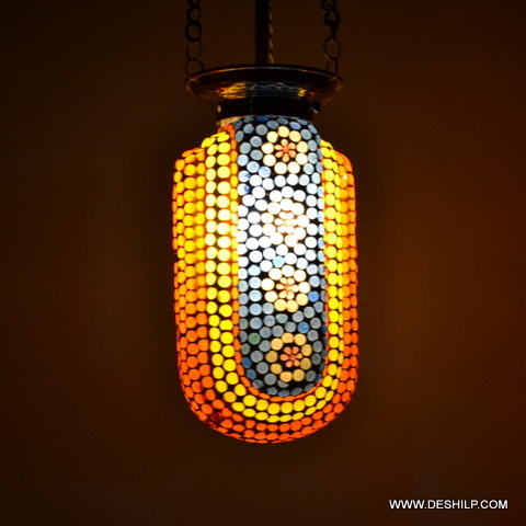 Yellow And Blue Hand Decor Glass Wall Hanging