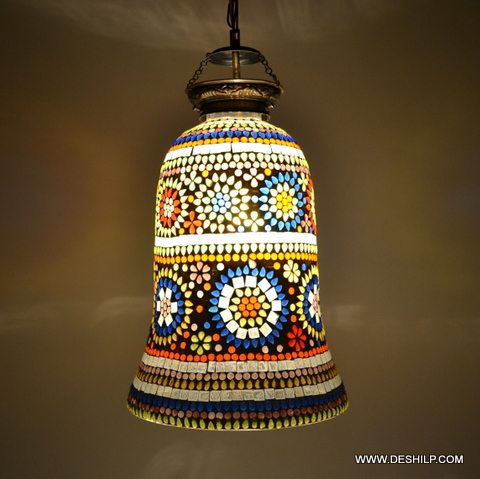 Multicolored Multi Mosaic Glass Wall Hanging Lamp - Finish: Handmade