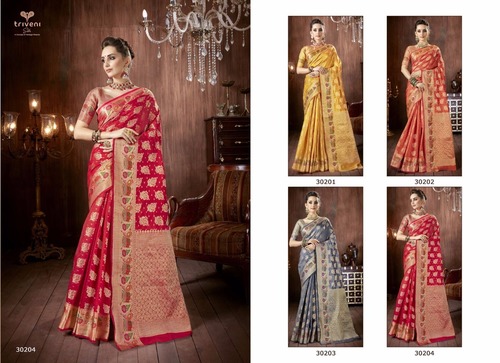 Multi Partywear Jacquard Silk Saree, Silk Saree, Bridal Saree