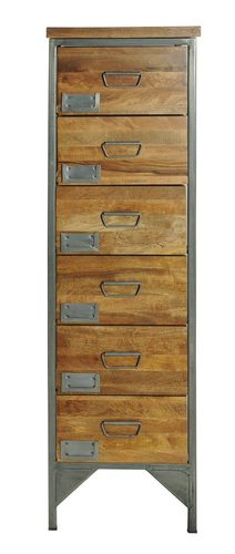 Long Chest Drawer - Wood & Wrought Iron, 40W X 40D X 140H cm, Handmade Antique European Design, Indoor Living Room Furniture with 6 Month Warranty