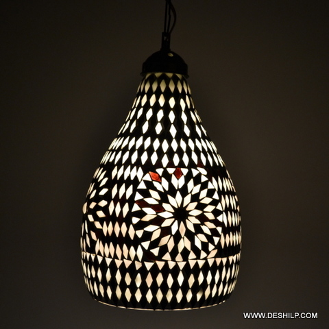 Traditional Black & White Mosaic Wall Hanging Lamp