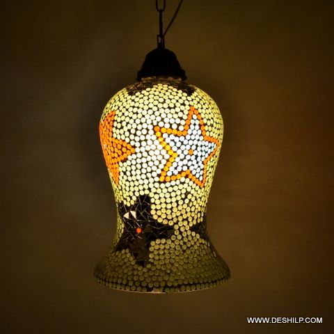 Brown And Yellow Star Mosaic Shape Glass Wall Hanging