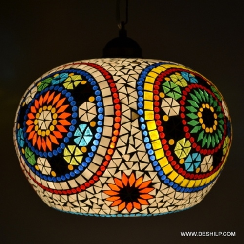 26 X 30 Cm Multicolored Multi Mosaic Glass Wall Hanging Lamp - Finish: Handmade