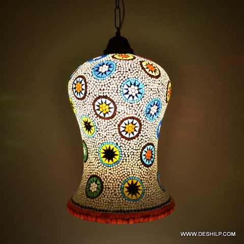 White And Multicolor rooftop Mosaic Handmade Glass Wall Hanging
