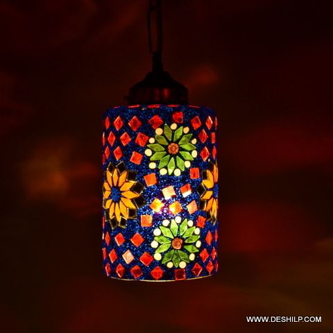 Red And Blue Mosaic Wall Hanging Lamp