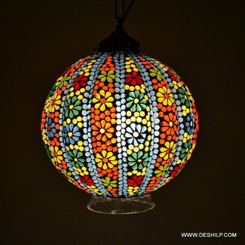 Multicolor Globe Shape Mosaic Handmade Glass Wall Hanging - Shape: Round