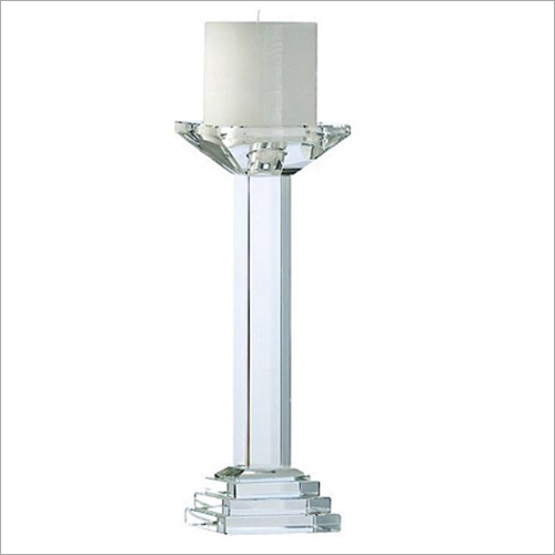 Crystal Glass Pillar Candle Holder By TRANSPARENT OVERSEAS