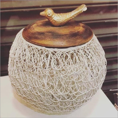 White Decorative Copper Round Jar