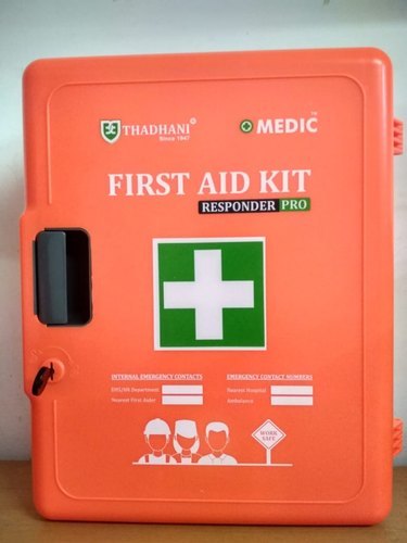 First Aid Cabinet - Medical Grade ABS, 39 x 30 x 16 CM, High Visibility Orange - Wall/Table Mount, Well-Stocked Emergency Supplies, Clear Compartment Labels