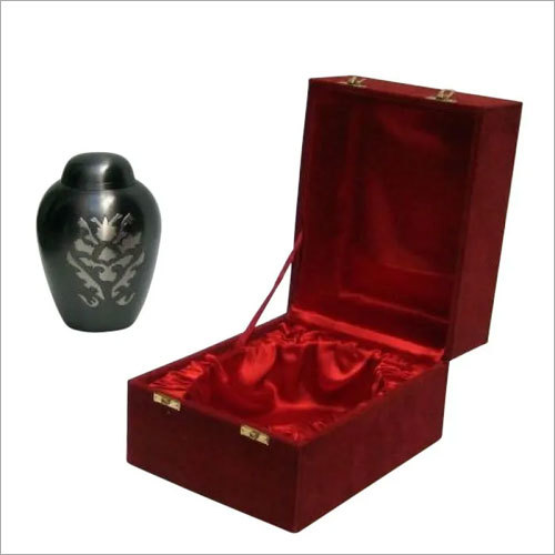 Solid Brass Urn In Velvet Box - Brass, Dark Grey, Velvet Box, Threaded Lid, Hand-Painted Floral Design