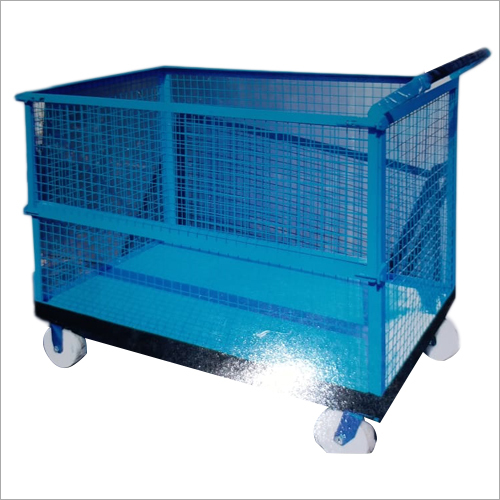A-One Metal Cage Hand Trolley - Iron, Customized Length, Blue Finish | Heavy-Duty Platform, Smooth Running Castors, Single Round Handle
