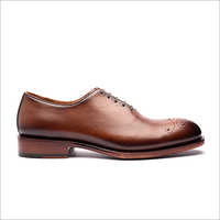 Leather Wholecut Derby Shoes - Handmade, Hand-painted | Tan Color, Lace Up, Customizable Logo, Low Heel, Size 6 To 10