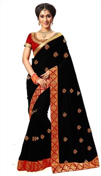Black Embroidery Work Pure Silk Saree Collection