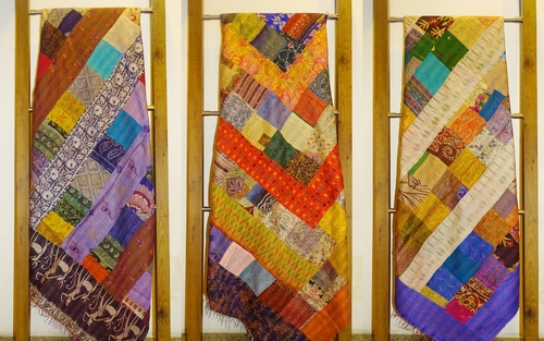Vintage Silk Kantha Patch Bedsheet