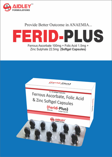 Ferrous Ascorbate 100mg + Folic Acid 1.5mg + Zinc Sulphate 22.5mg  (Softgel Capsules)