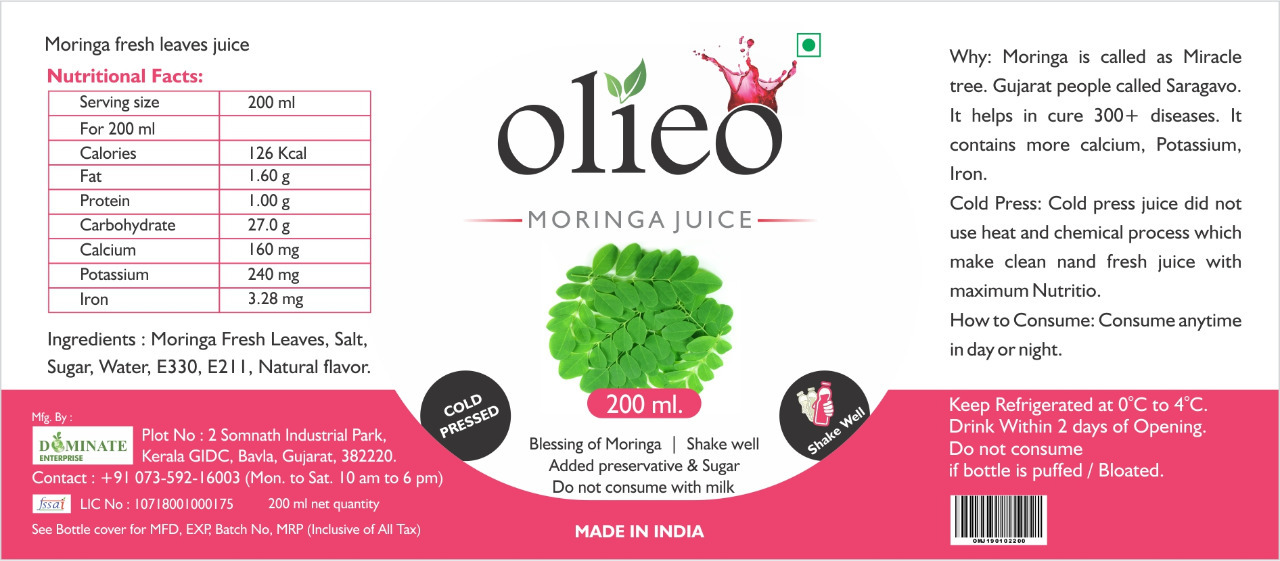 Moringa Fresh Leaves Juice with Natural Flavor