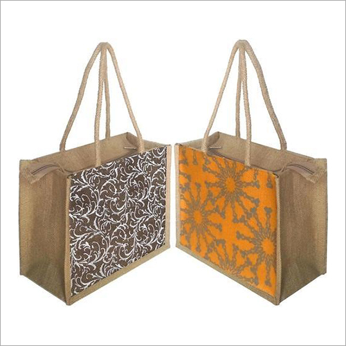 Floral Printed Jute Lunch Bag