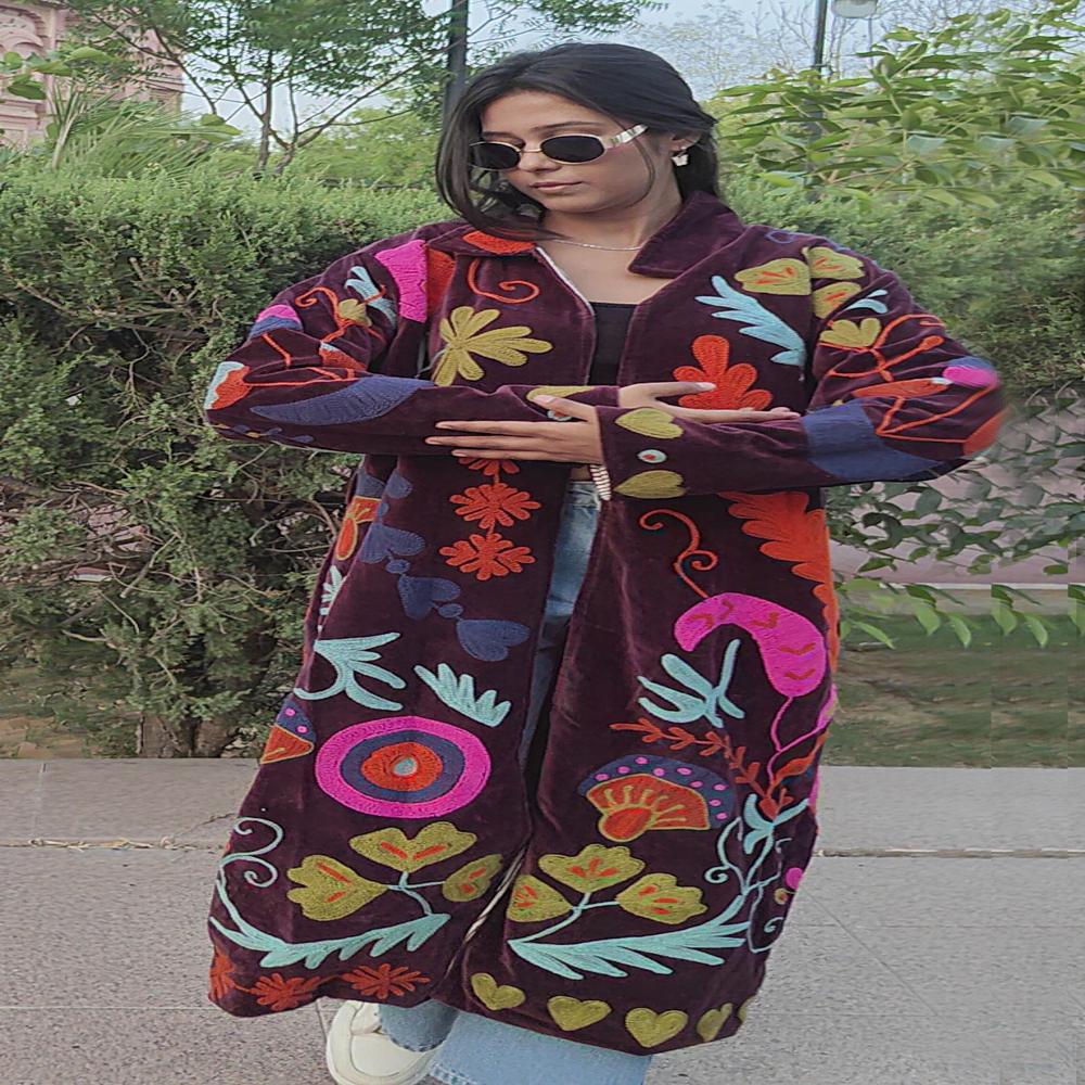 Velvet Suzani Emb Long Jackets Bathrobes