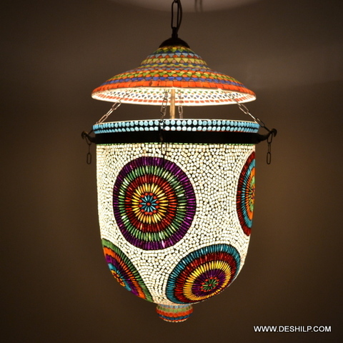 White And Multicolor rooftop Hand Decor Glass Wall Hanging