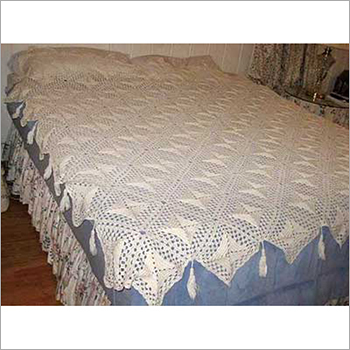 White Crochet Diamond Tassel Bed Cover