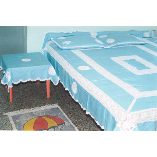 Blue Crochet L Cut Work Bed Cover