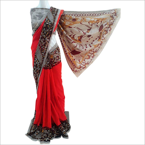 Lightweight Kalamkari Printed Saree - Chiffon Fabric Multicolor Design | Stylish for All Seasons: Rainy Spring Summer Winter