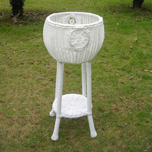 White Round Resin Wicker Plant Stand