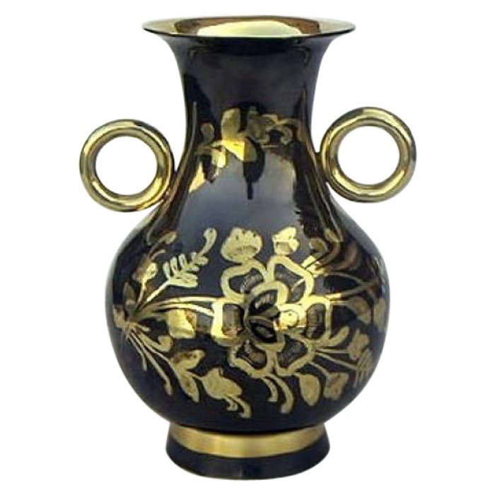 Brass Vase Black and Gold Printed floral design