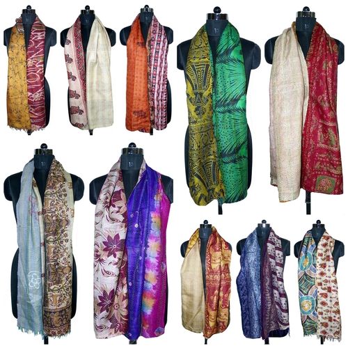 Multi Kantha Allover Silk Scarves