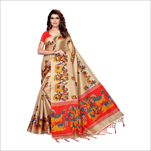 Fancy Print Kalamkari Saree with Jhalar (Tessals)