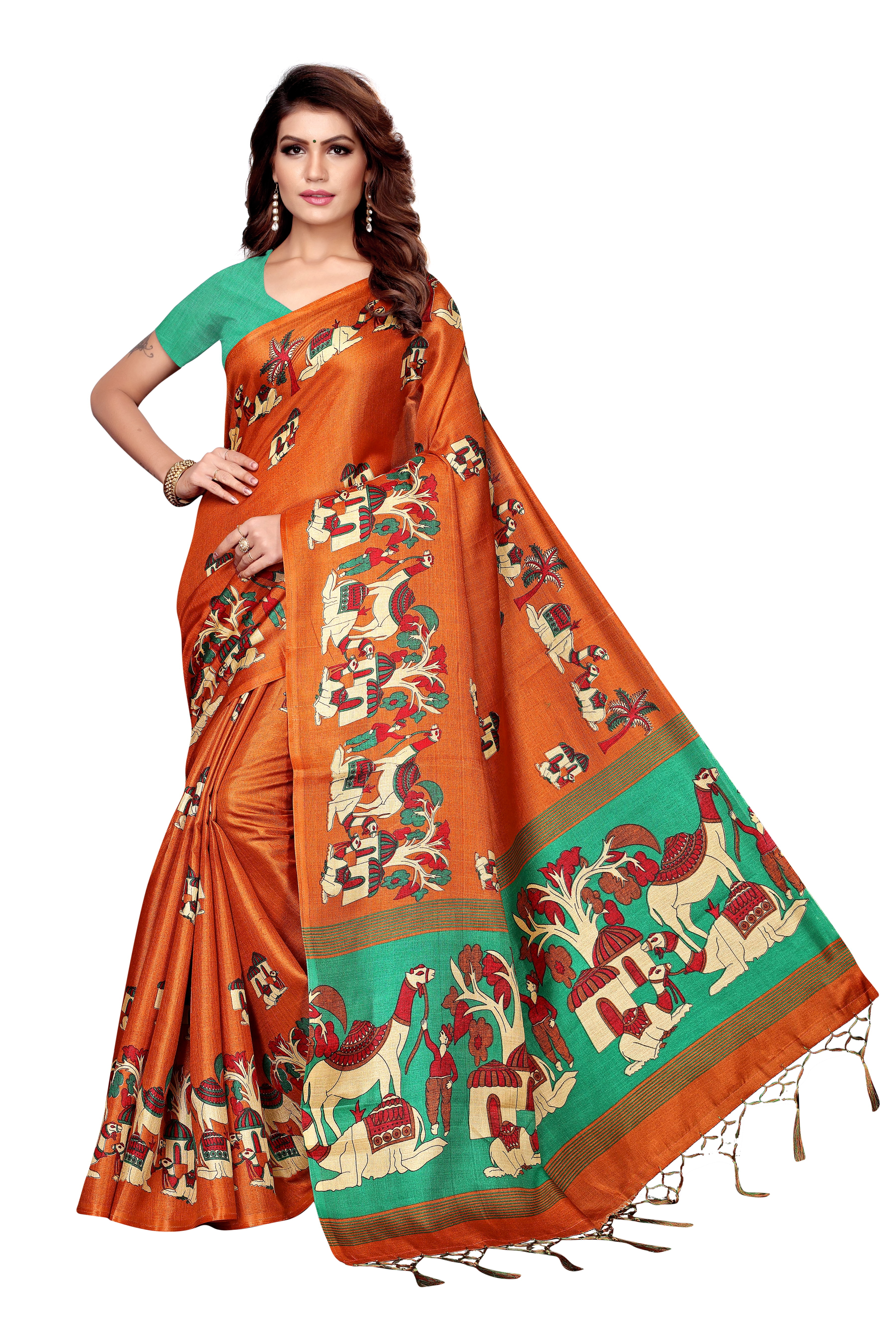 Fancy Print Kalamkari Saree with Jhalar (Tessals)