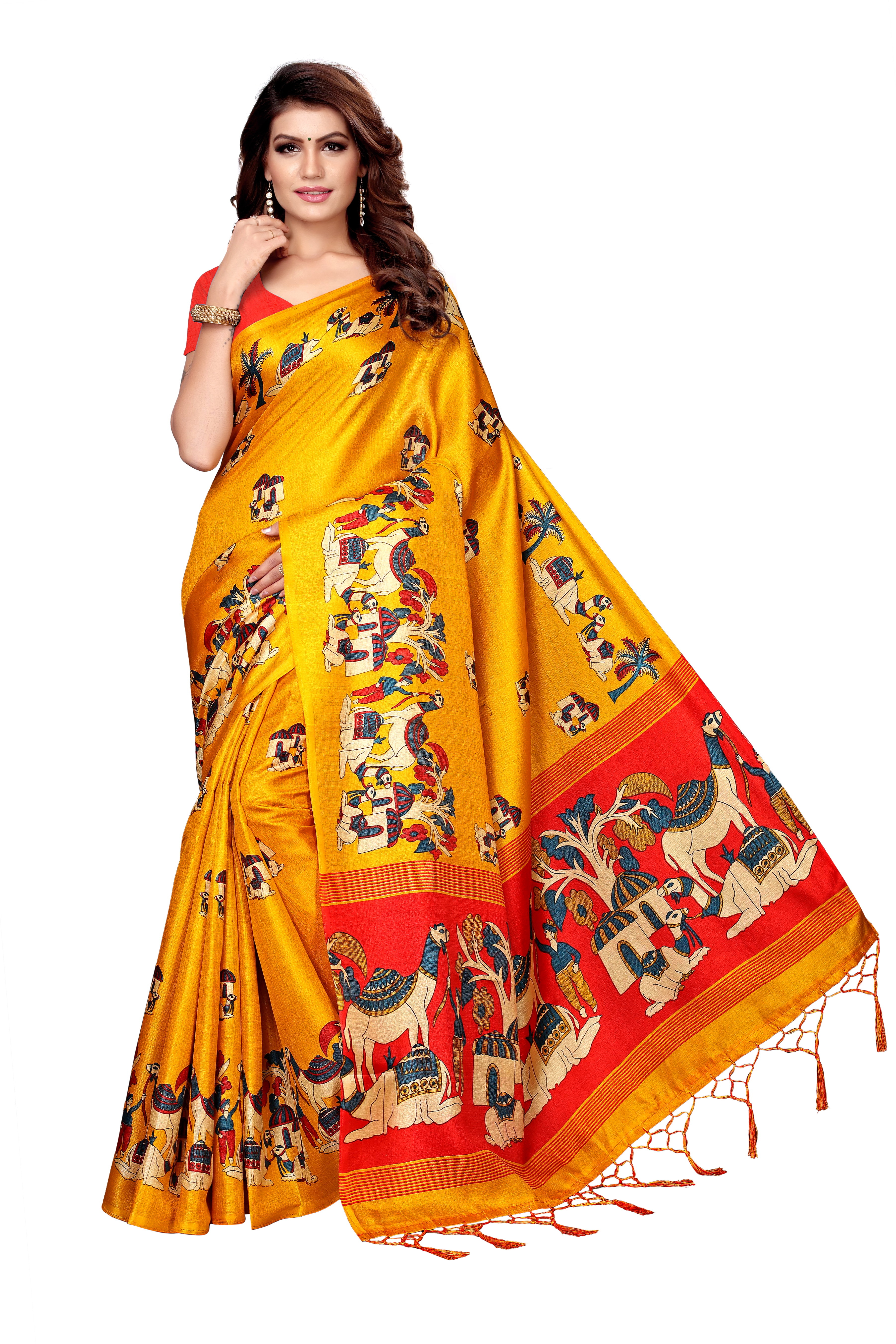 Fancy Print Kalamkari Saree with Jhalar (Tessals)