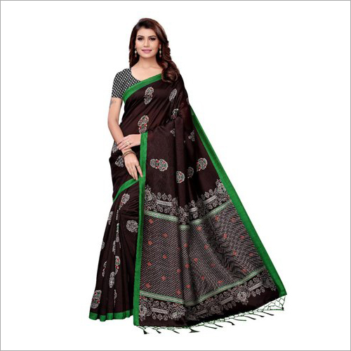 Ladies Kalamkari Saree - Silk Fabric , Multi-Color Printed Design for All Seasons